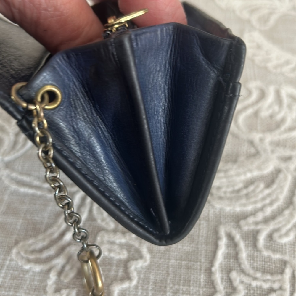 Coach Rare Vintage Tribeca Dark Blue Leather with Attached Carabiner Clip - Picture 13 of 14